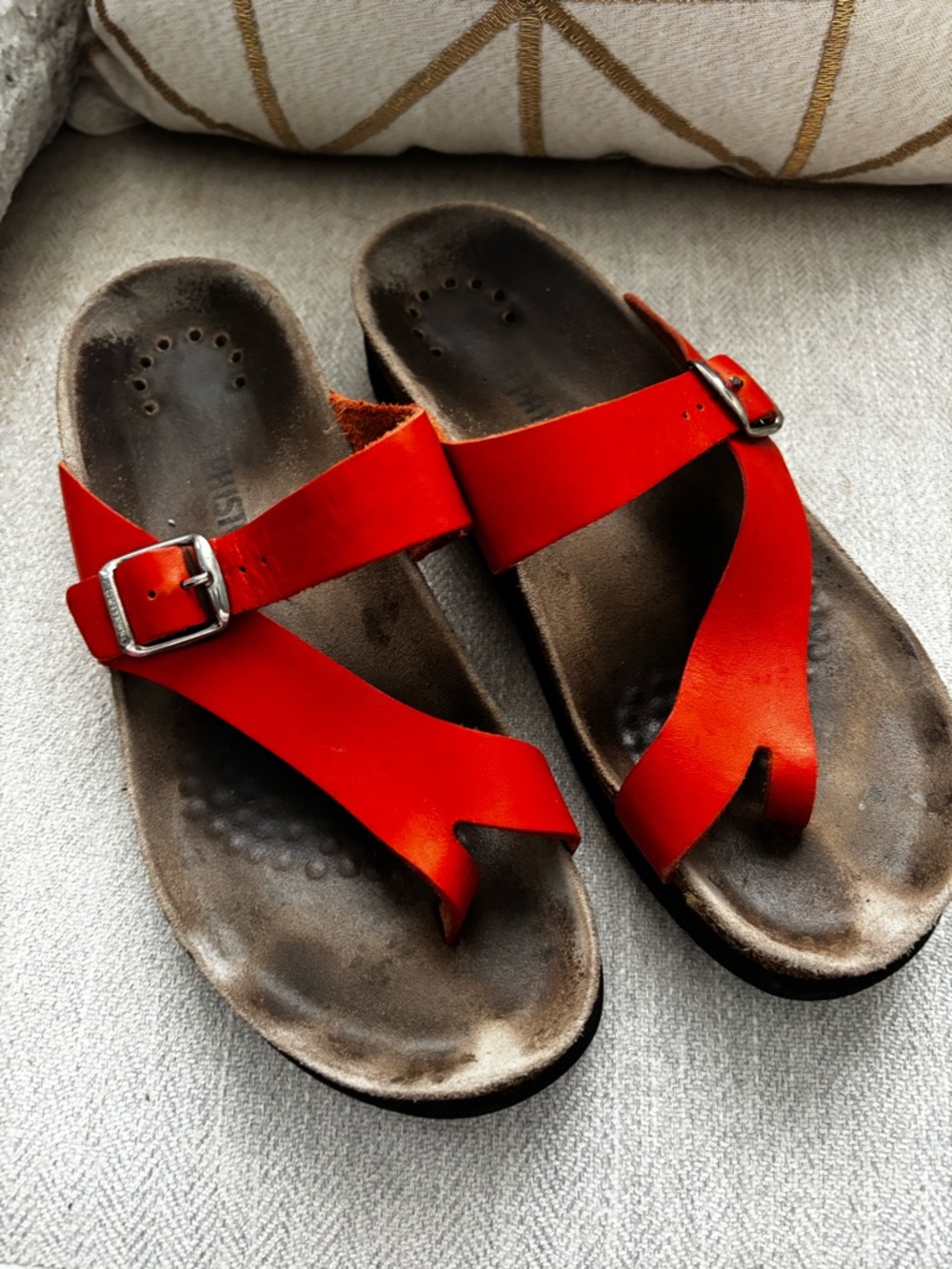 Mephisto OrangeLeather Toe-Post Sandals with Buckle